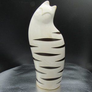 ART DECO CERAMIC STRIPED BLACK & WHITE CAT.  10.5 INCHES TALL.
